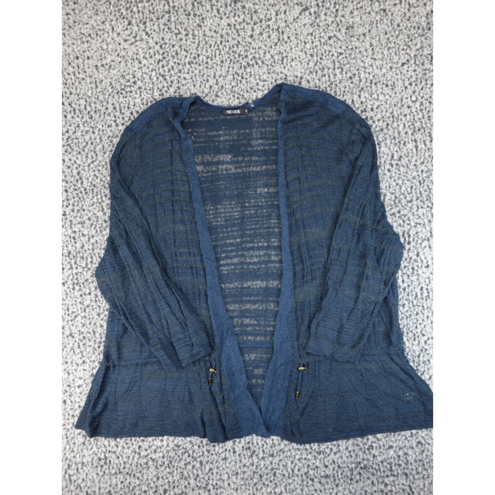 NIC+ZOE Cardigan Women 3X Blue Excellent Open Front Textured Stripe Knit Sweater